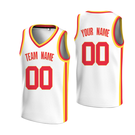 Custom White  Red-Yellow Double Side Tops Basketball Jersey