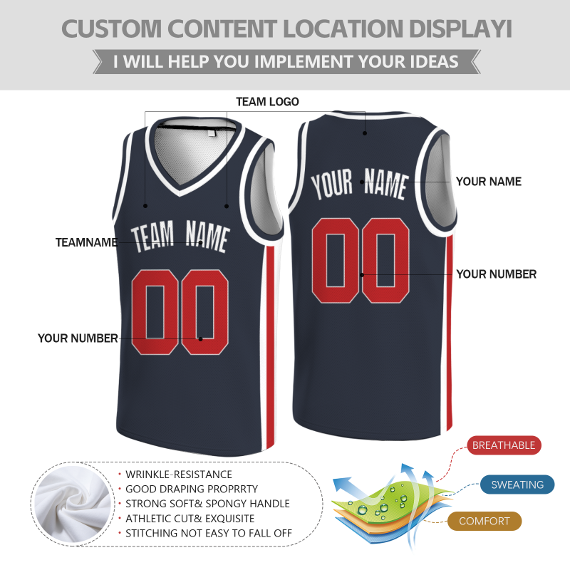 Custom Black Red-White Double Side Tops Basketball Jersey