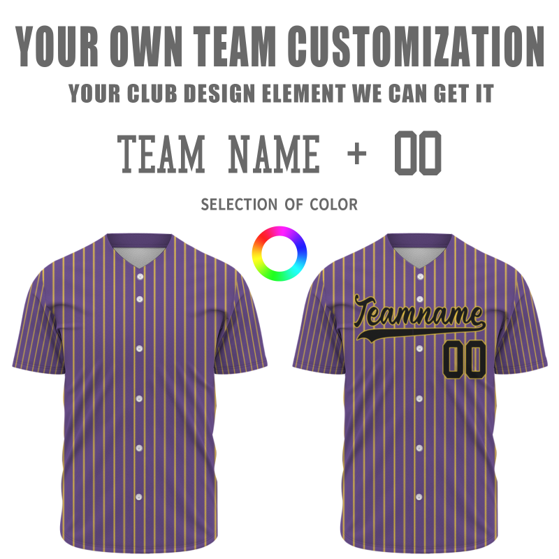 Custom Dark Purple Black-Yellow Stripe Fashion Authentic Baseball Jersey