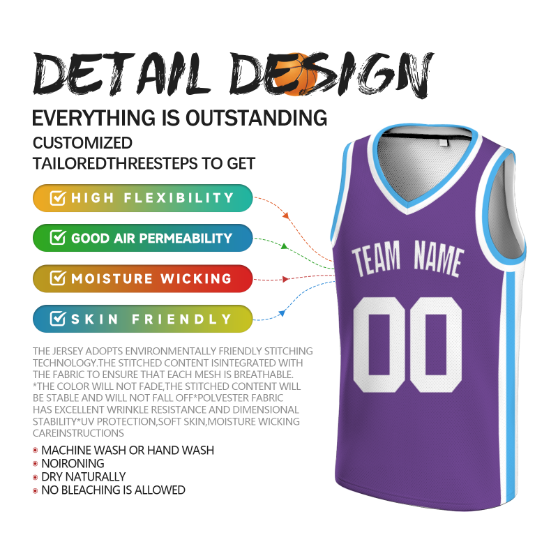 Custom Purple White Double Side Tops Basketball Jersey