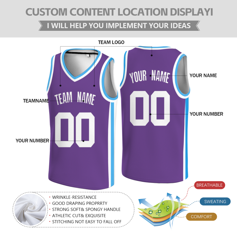 Custom Purple White Double Side Tops Basketball Jersey