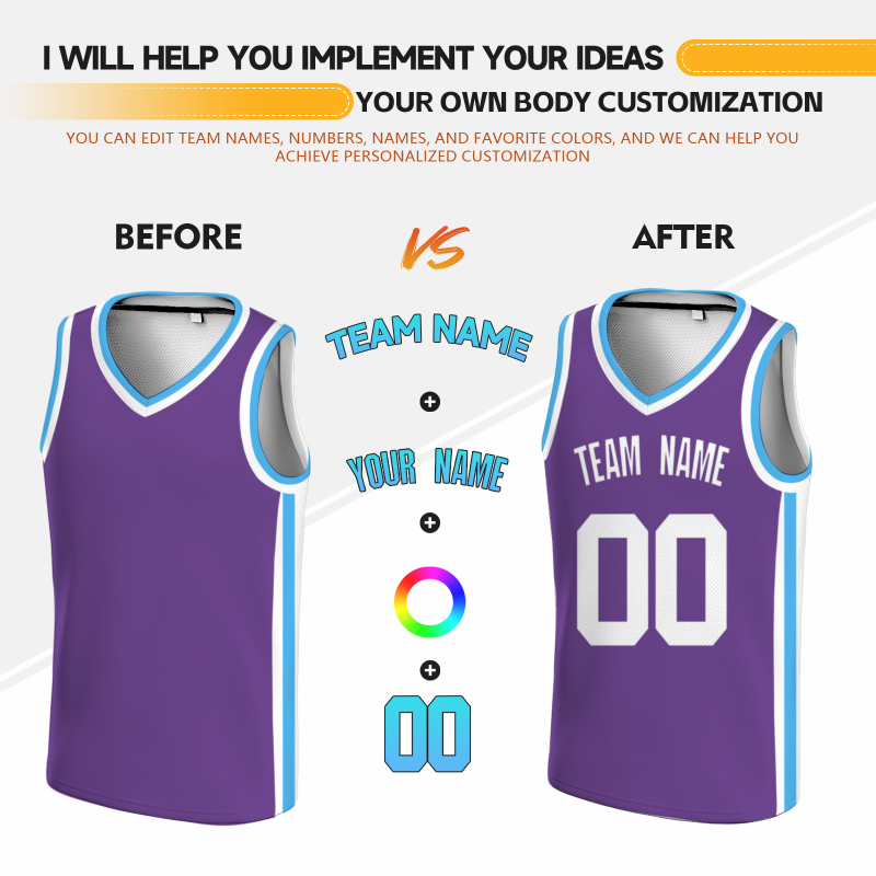 Custom Purple White Double Side Tops Basketball Jersey