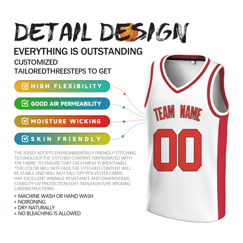 Custom White Red-Black Double Side Tops Basketball Jersey