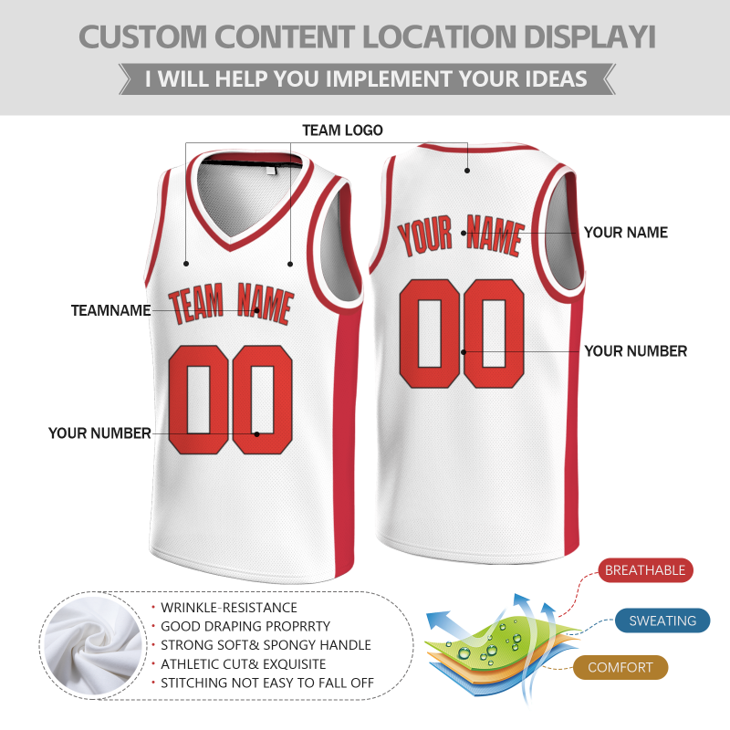 Custom White Red-Black Double Side Tops Basketball Jersey