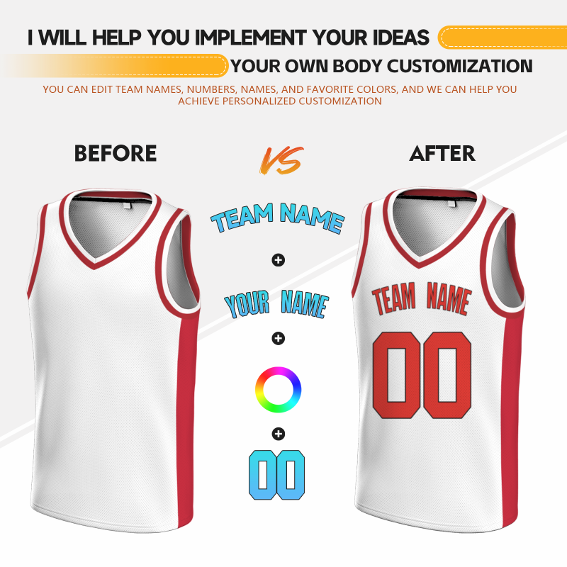 Custom White Red-Black Double Side Tops Basketball Jersey