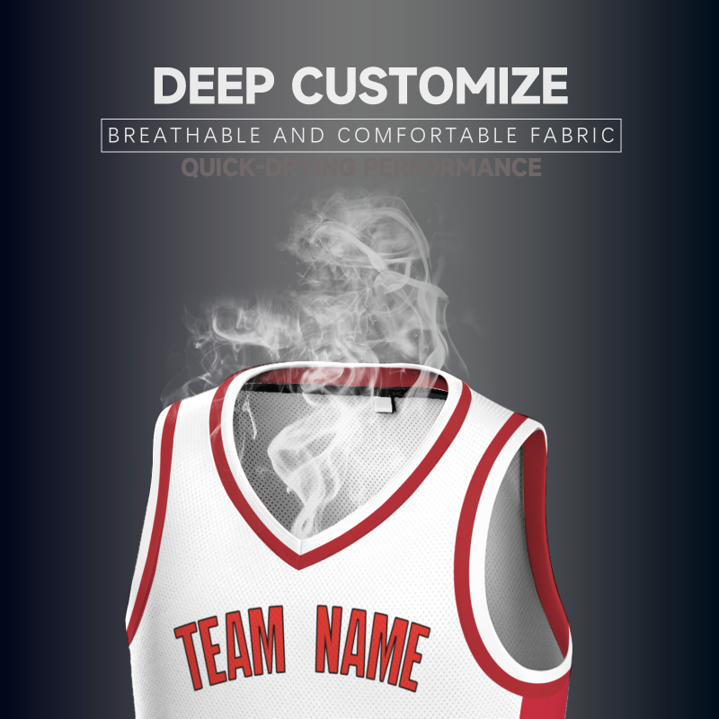 Custom White Red-Black Double Side Tops Basketball Jersey