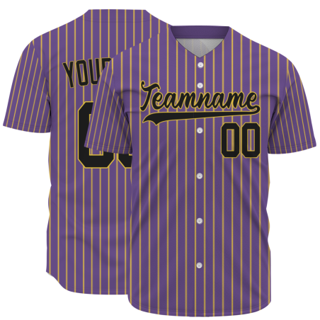 Custom Dark Purple Black-Yellow Stripe Fashion Authentic Baseball Jersey