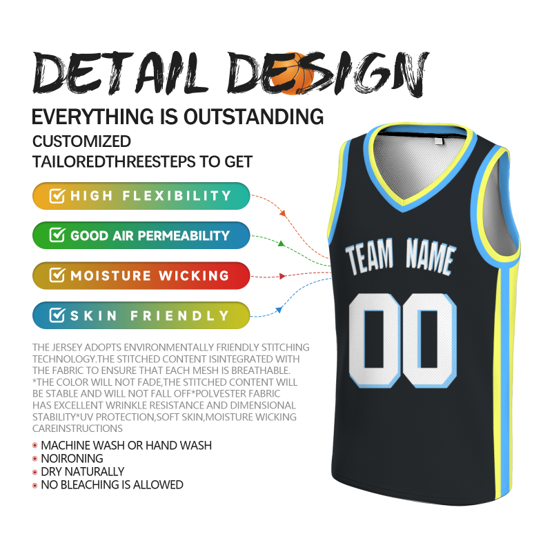 Custom Black White-Blue Double Side Tops Basketball Jersey