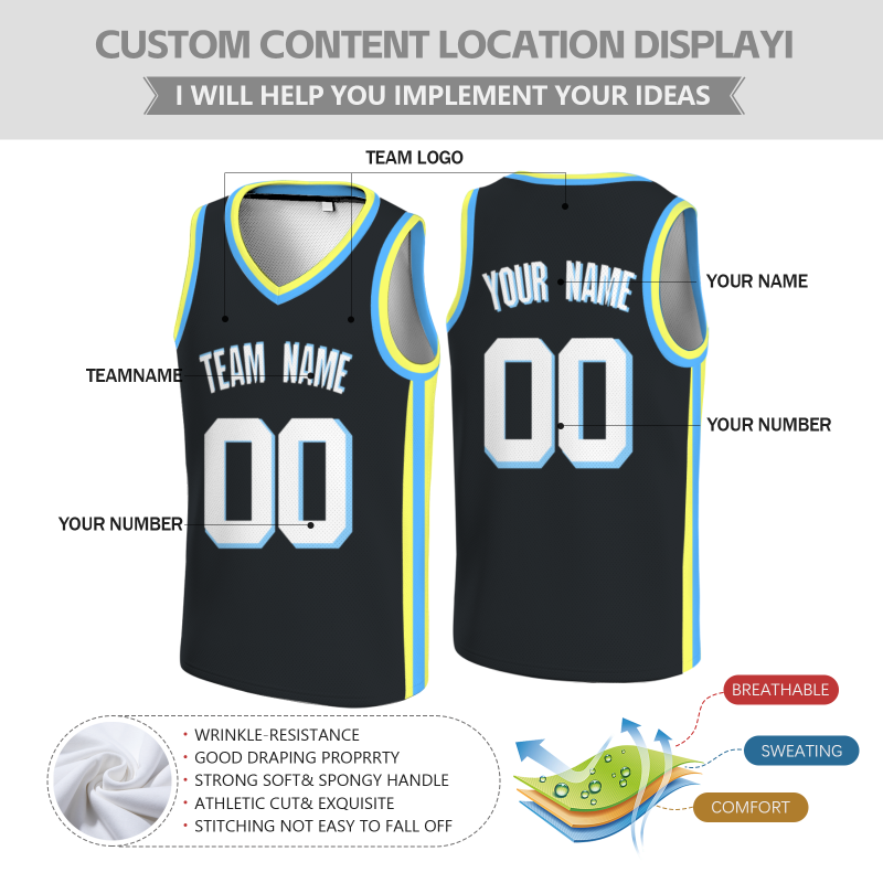 Custom Black White-Blue Double Side Tops Basketball Jersey