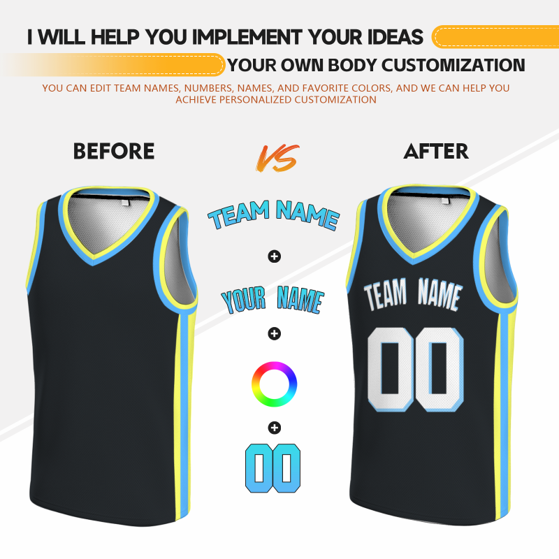 Custom Black White-Blue Double Side Tops Basketball Jersey