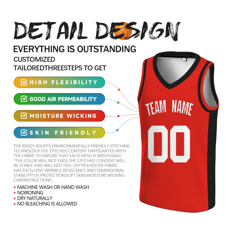 Custom Red White Double Side Tops Basketball Jersey