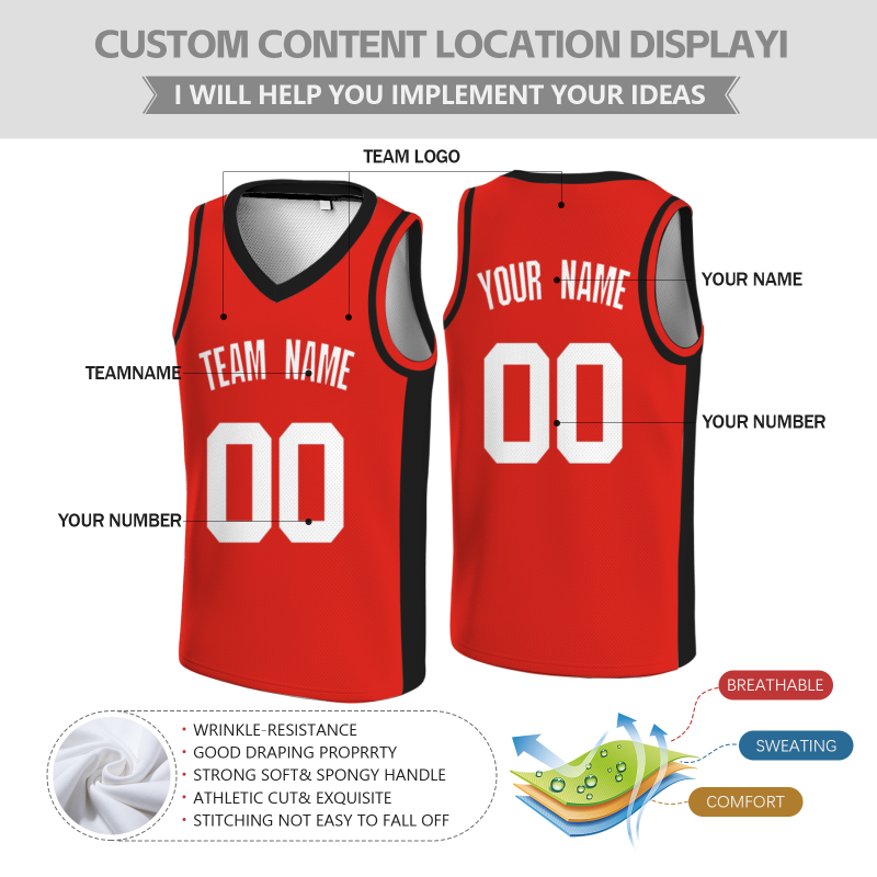 Custom Red White Double Side Tops Basketball Jersey