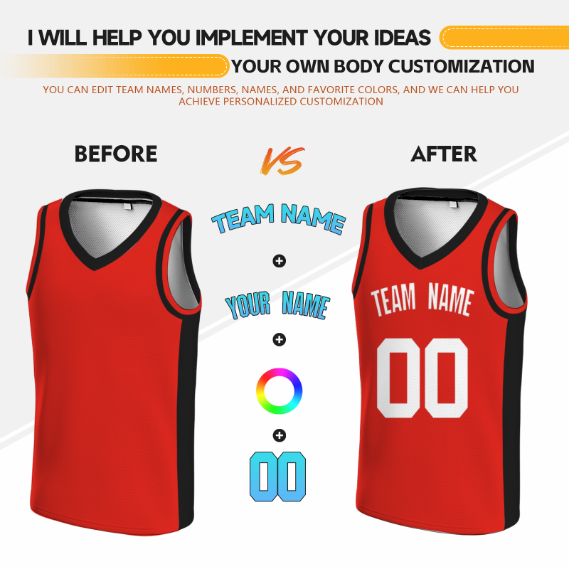 Custom Red White Double Side Tops Basketball Jersey