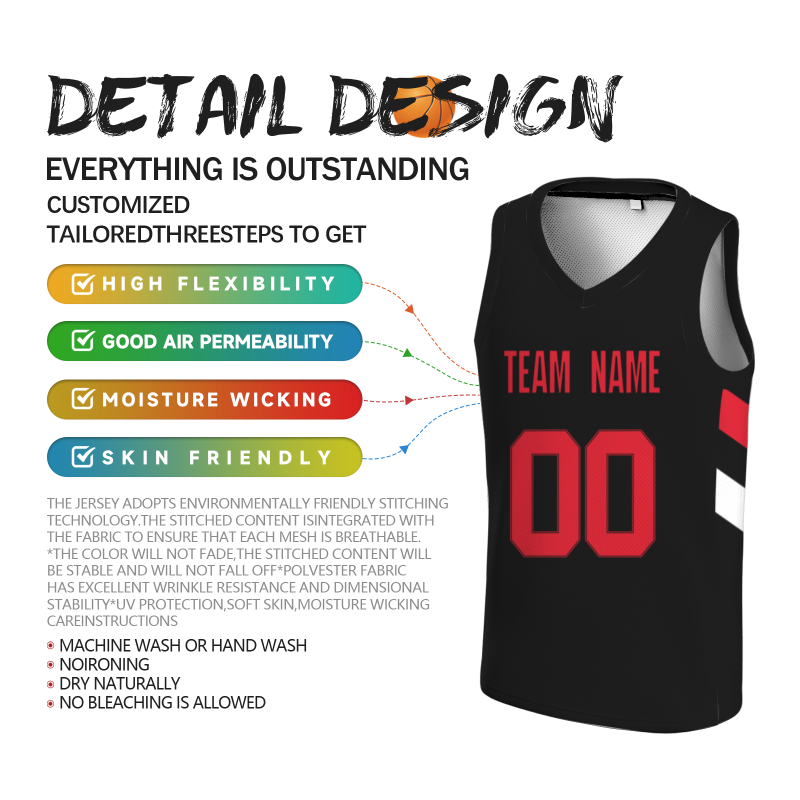 Custom Black Red-Black Double Side Tops Athletic Basketball Jersey