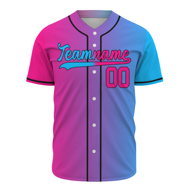 Custom Pink Blue Black Gradient Fashion Authentic Baseball Jersey