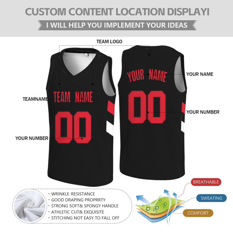 Custom Black Red-Black Double Side Tops Athletic Basketball Jersey