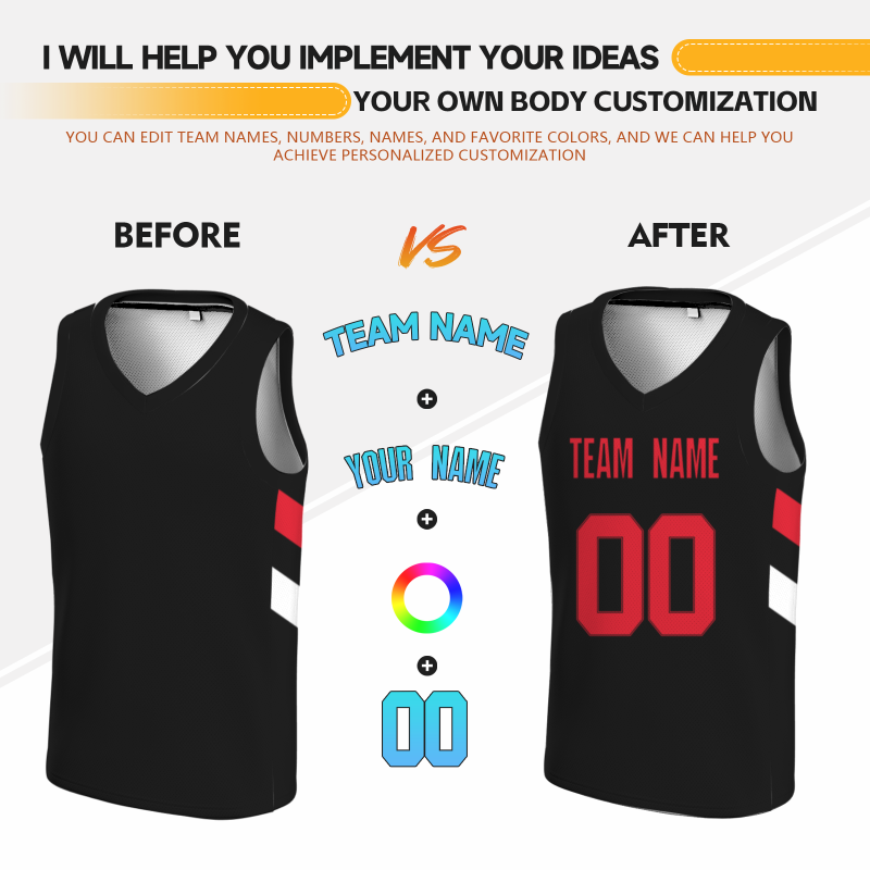 Custom Black Red-Black Double Side Tops Athletic Basketball Jersey