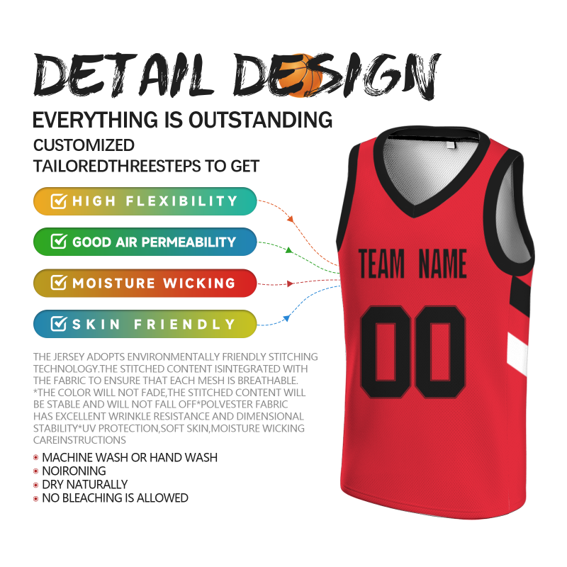 Custom Red Black-Black Double Side Tops Athletic Basketball Jersey