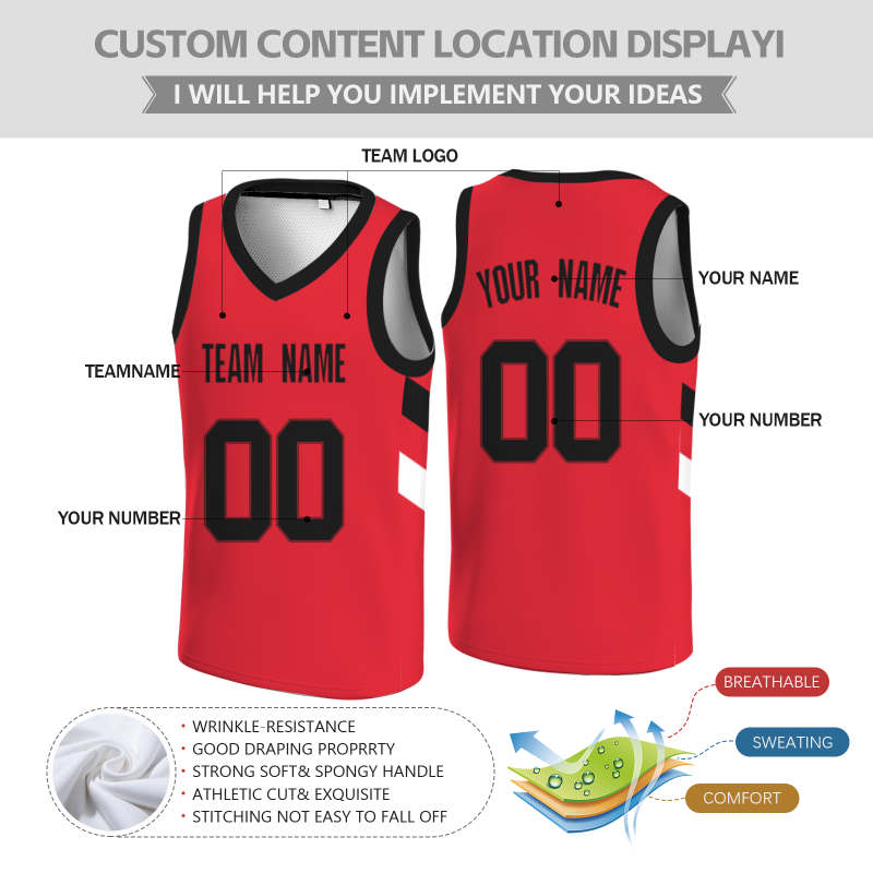 Custom Red Black-Black Double Side Tops Athletic Basketball Jersey