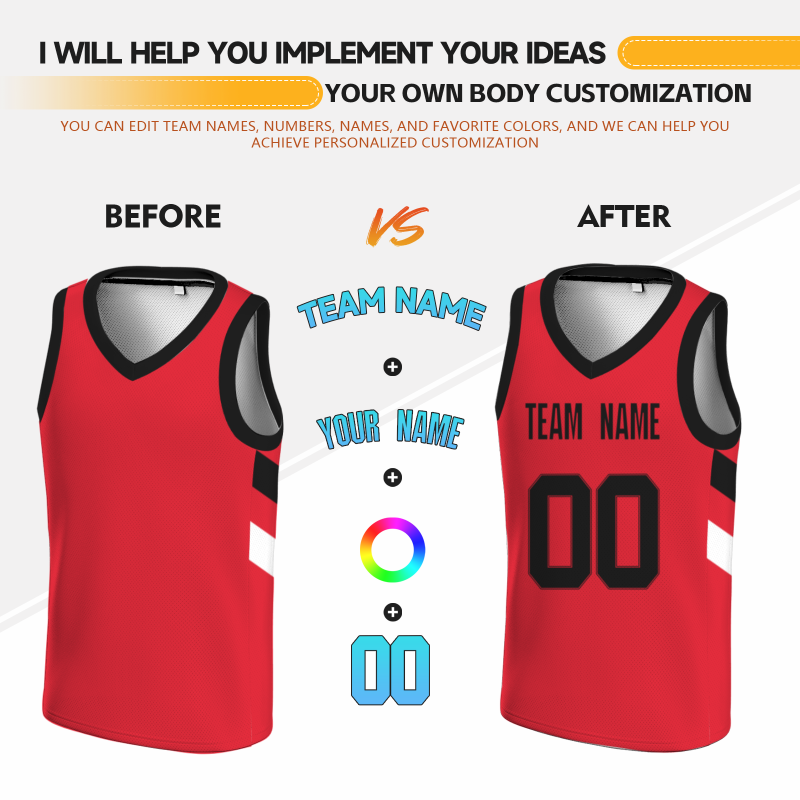 Custom Red Black-Black Double Side Tops Athletic Basketball Jersey