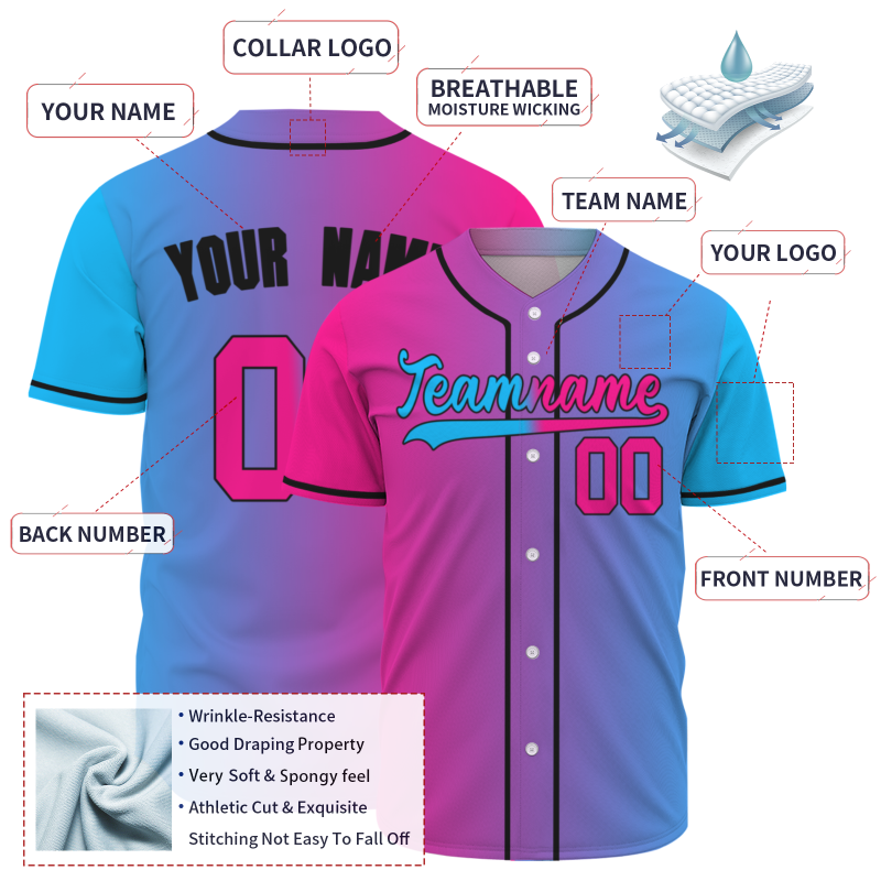 Custom Pink Blue Black Gradient Fashion Authentic Baseball Jersey