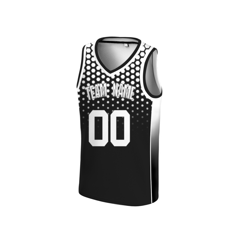 Custom Black White-Black V-Neck Authentic Basketball Jersey