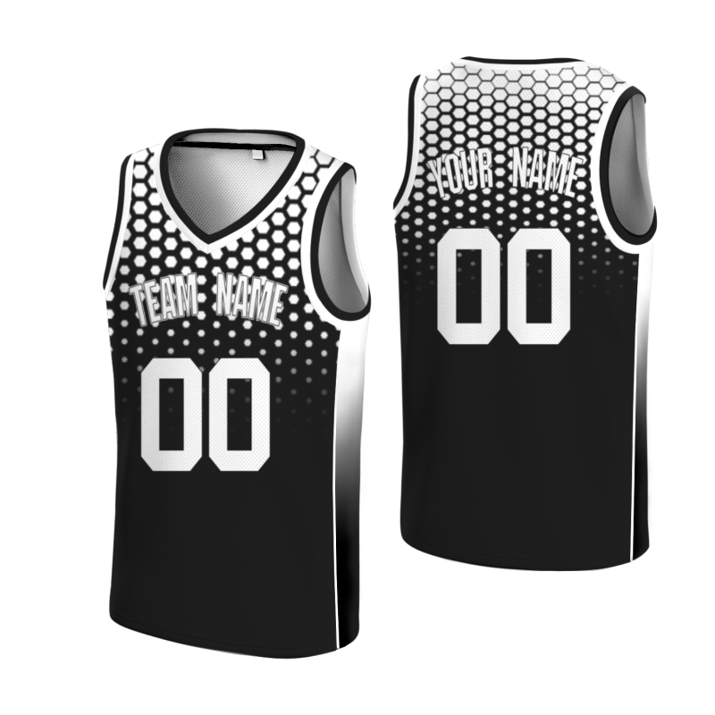 Custom Black White-Black V-Neck Authentic Basketball Jersey