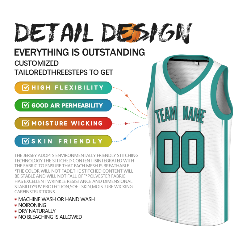 Custom White Teal-Black Stripe Authentic Basketball Jersey