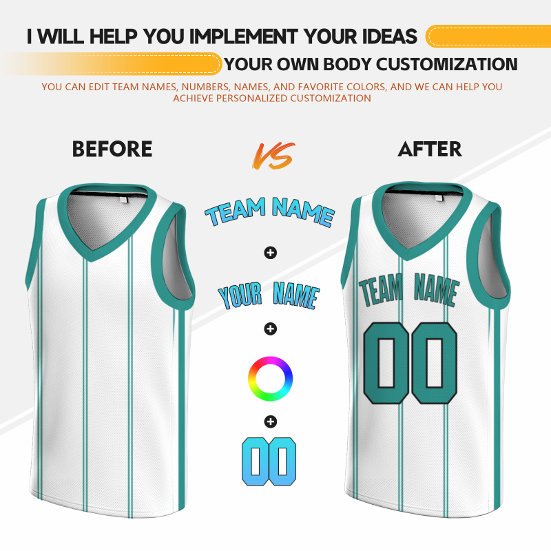 Custom White Teal-Black Stripe Authentic Basketball Jersey