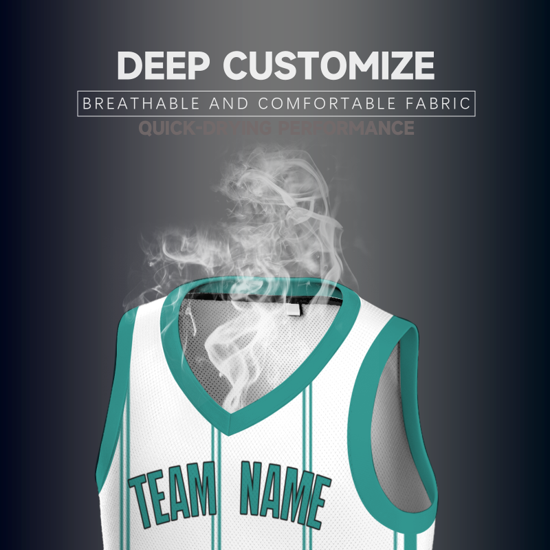 Custom White Teal-Black Stripe Authentic Basketball Jersey