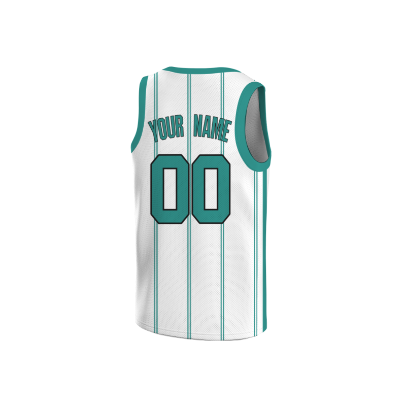 Custom White Teal-Black Stripe Authentic Basketball Jersey