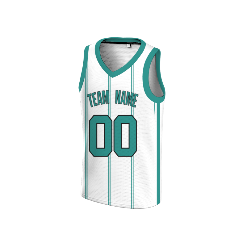 Custom White Teal-Black Stripe Authentic Basketball Jersey