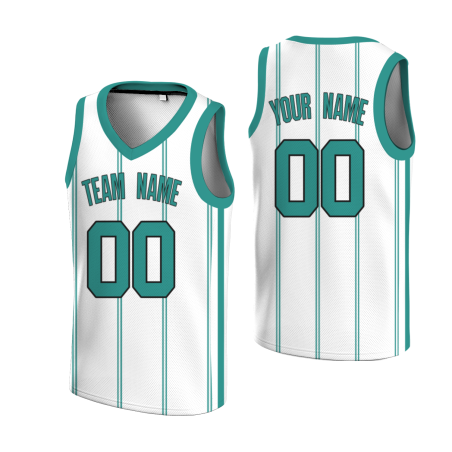 Custom White Teal-Black Stripe Authentic Basketball Jersey