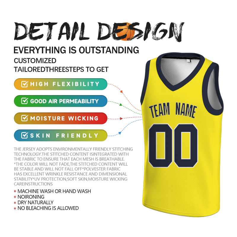 Custom Yellow Black White  V-Neck Basketball Jersey