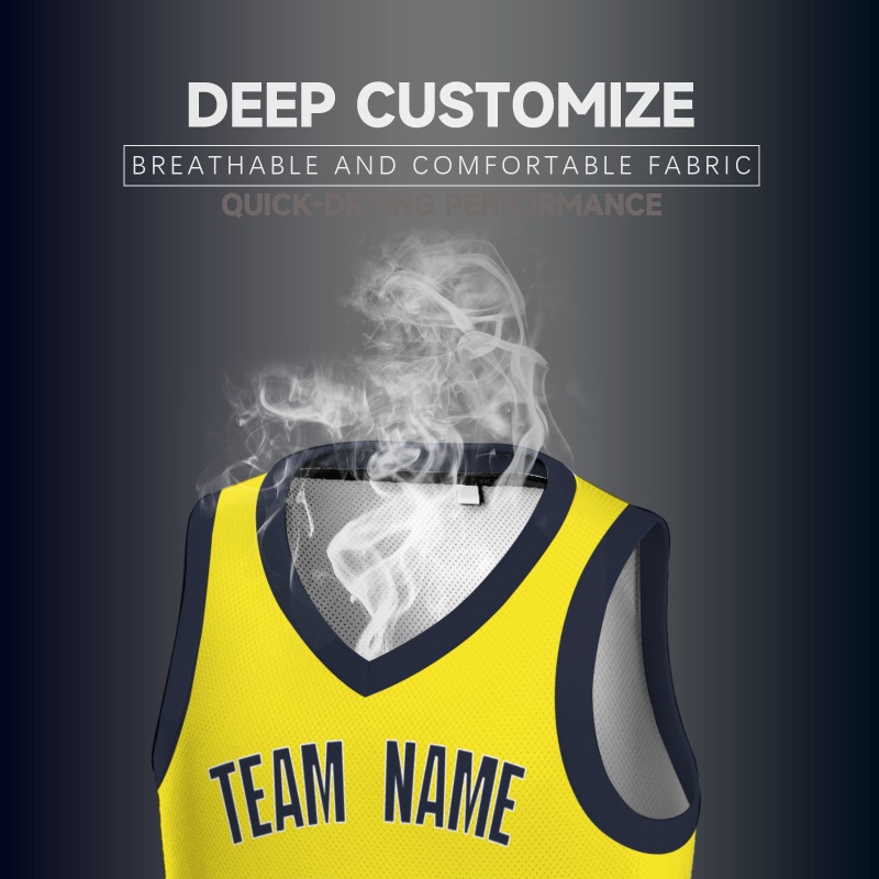 Custom Yellow Black White  V-Neck Basketball Jersey