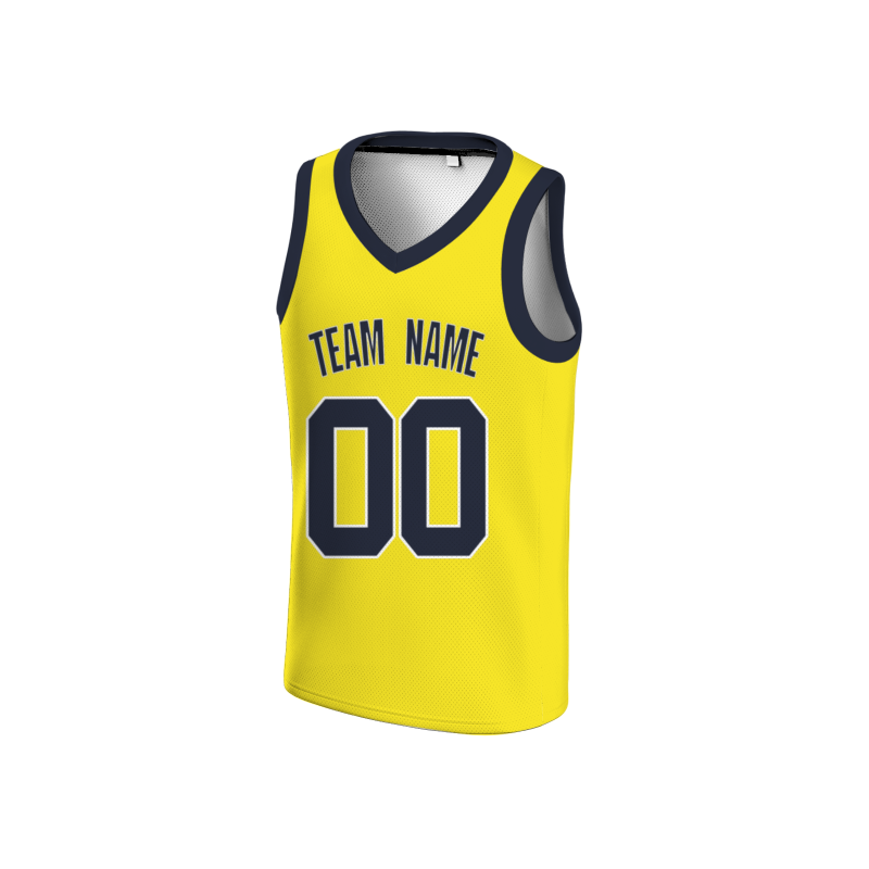 Custom Yellow Black White  V-Neck Basketball Jersey