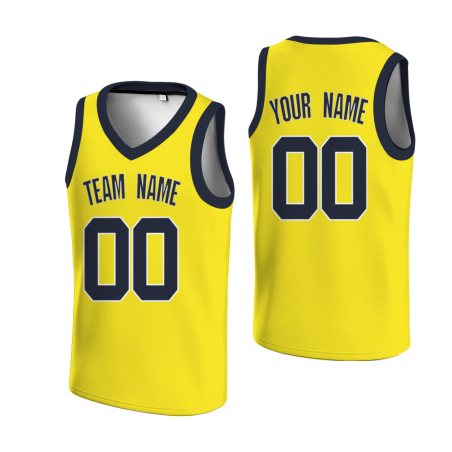 Custom Yellow Black White  V-Neck Basketball Jersey