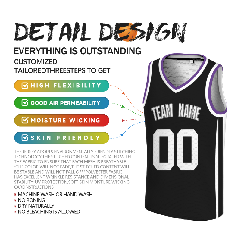 Custom Black White-Black Double Side Tops Basketball Jersey