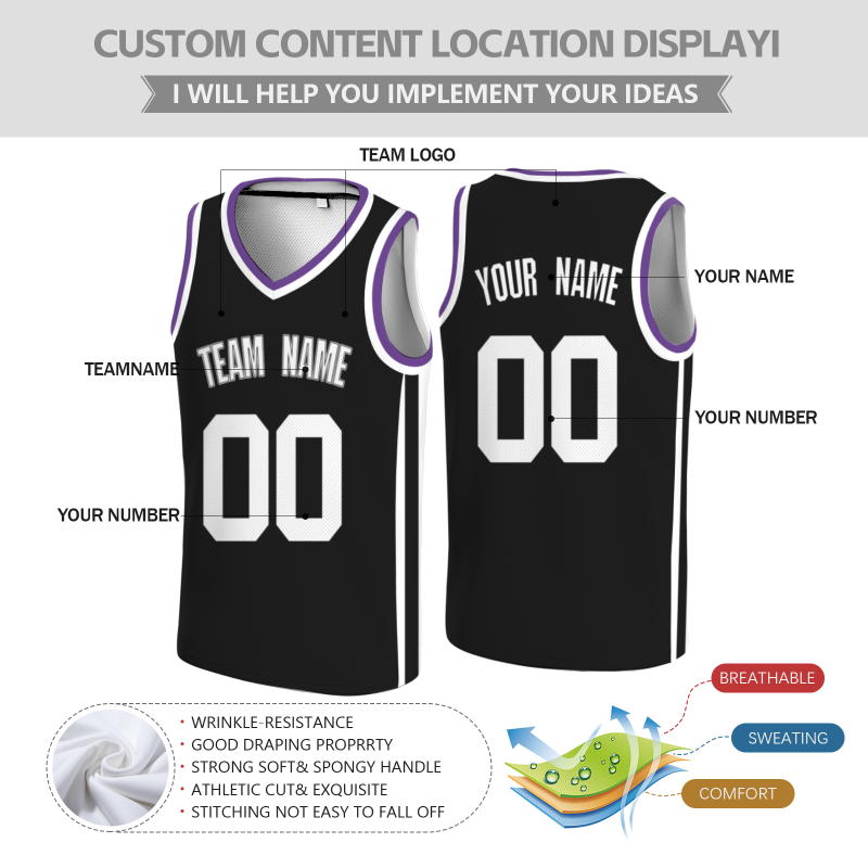 Custom Black White-Black Double Side Tops Basketball Jersey