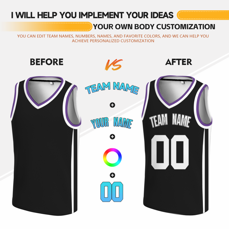 Custom Black White-Black Double Side Tops Basketball Jersey