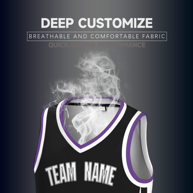 Custom Black White-Black Double Side Tops Basketball Jersey