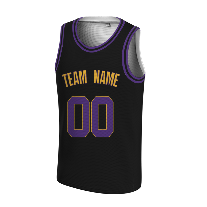 Custom Black Purple-Orange Round Neck Basketball Jersey