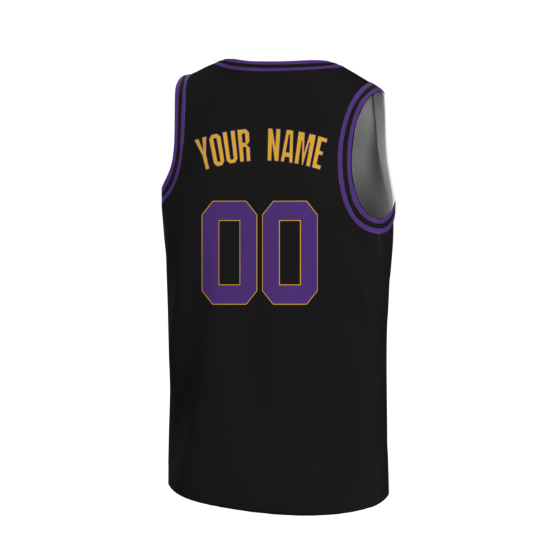 Custom Black Purple-Orange Round Neck Basketball Jersey