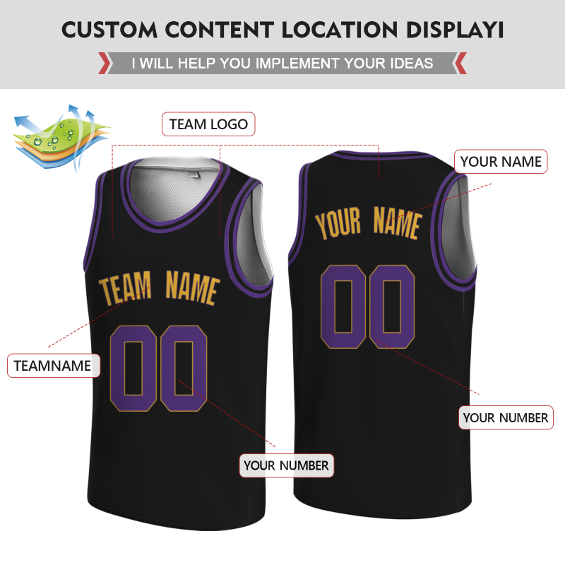 Custom Black Purple-Orange Round Neck Basketball Jersey