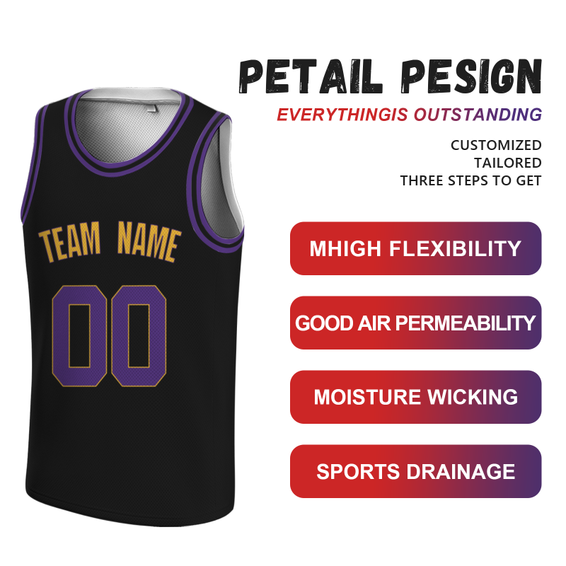 Custom Black Purple-Orange Round Neck Basketball Jersey