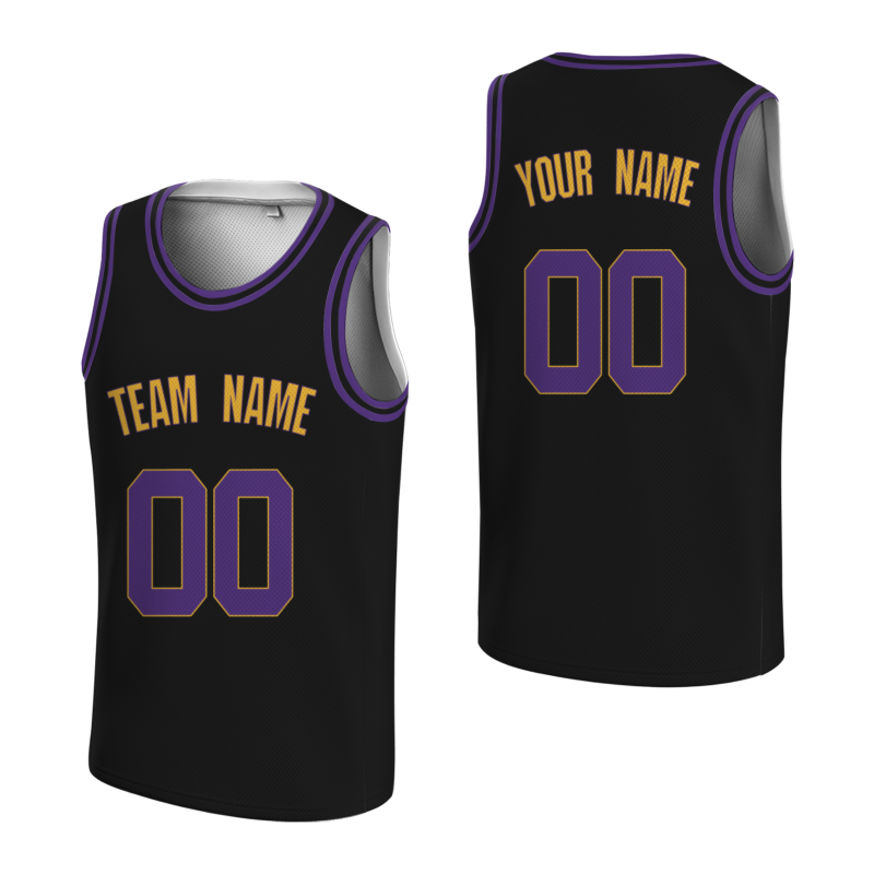 Custom Black Purple-Orange Round Neck Basketball Jersey