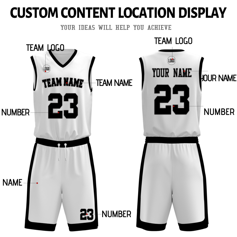 Custom White Black V-Neck Authentic Team Basketball Set