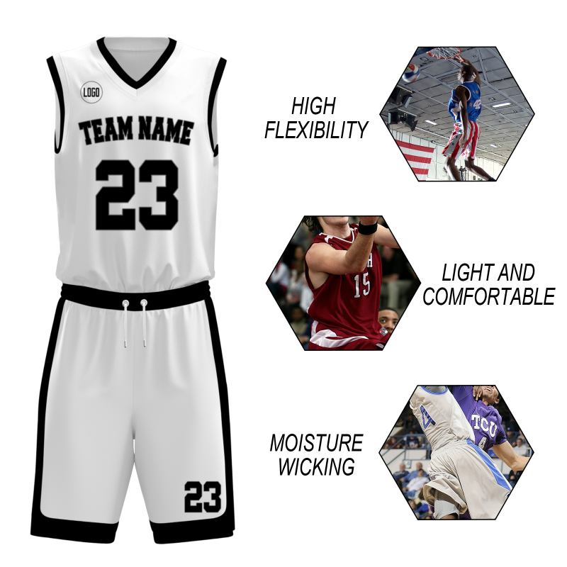 Custom White Black V-Neck Authentic Team Basketball Set