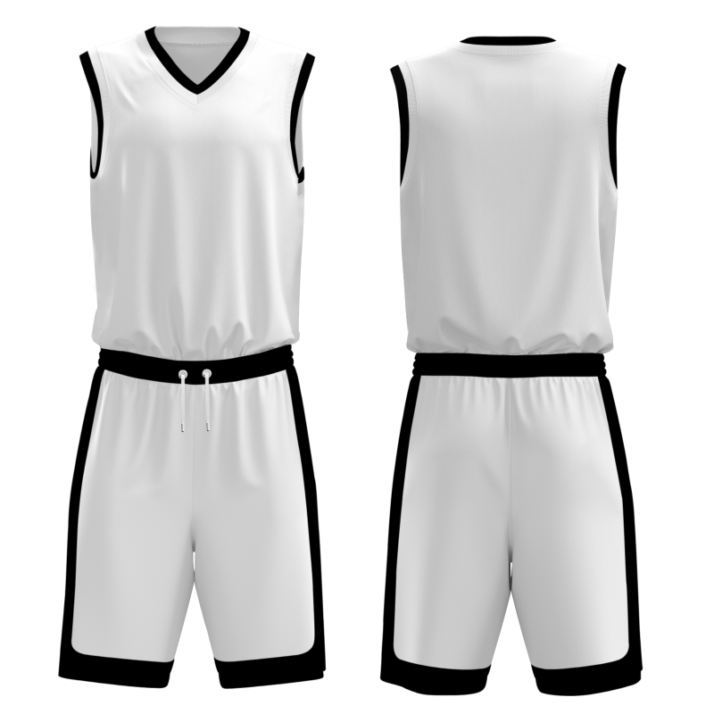 Custom White Black V-Neck Authentic Team Basketball Set