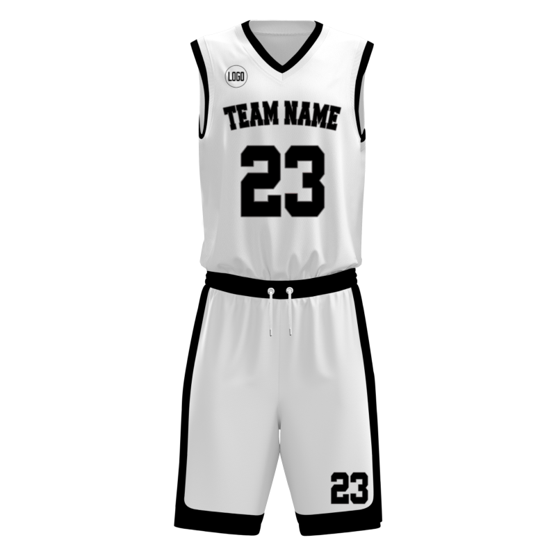 Custom White Black V-Neck Authentic Team Basketball Set